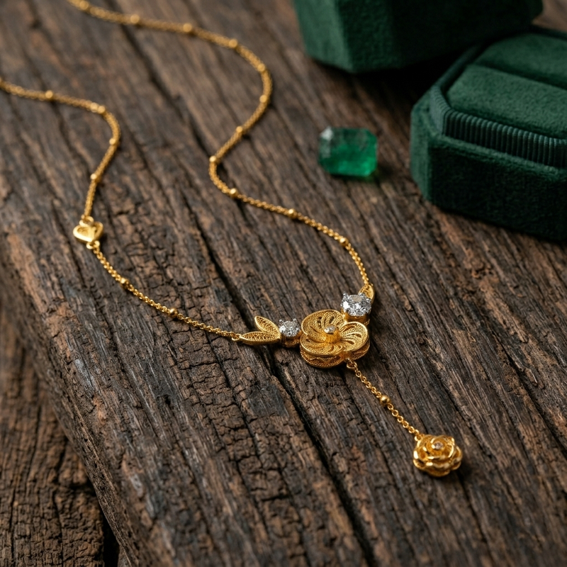 Buy latest Flower Pattern Chain Pendant with Diamond work for women
