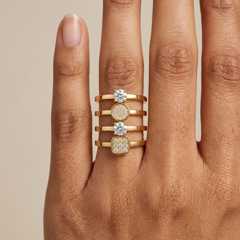 Elegant Golden color Tone CZ Ring Combo Set