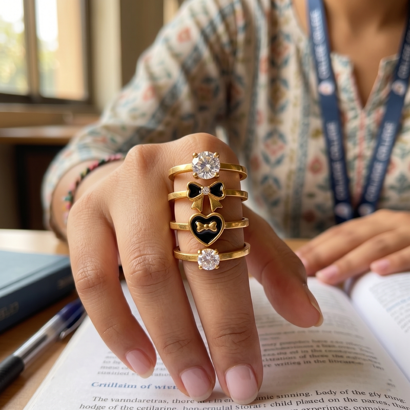 Minimal Golden color Ring Set with Sparkling Crystal