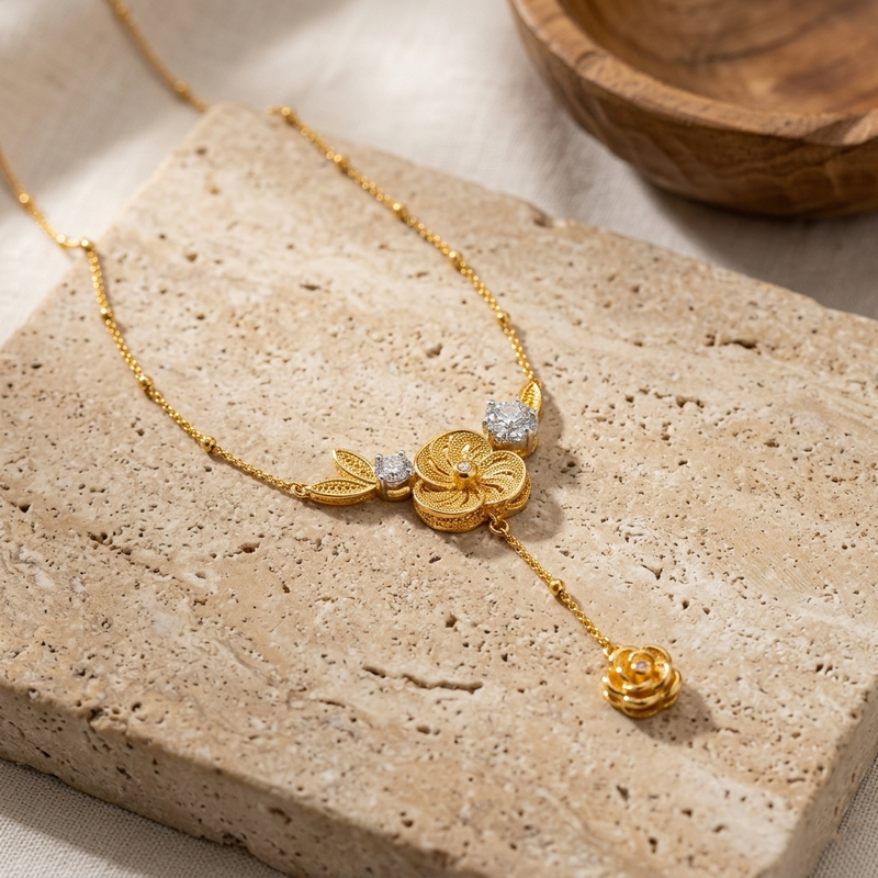 Buy latest Flower Pattern Chain Pendant with Diamond work for women