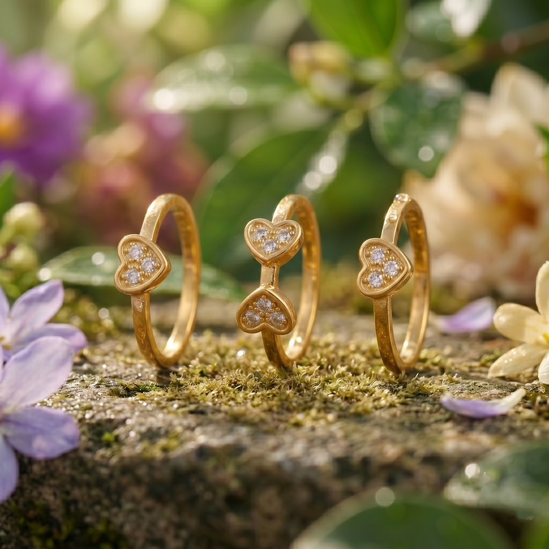 Elegant Everyday Golden color Heart & Bow Ring Combo