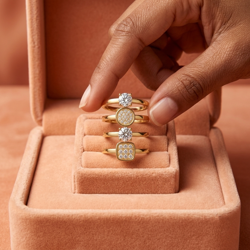 Elegant Golden color Tone CZ Ring Combo Set