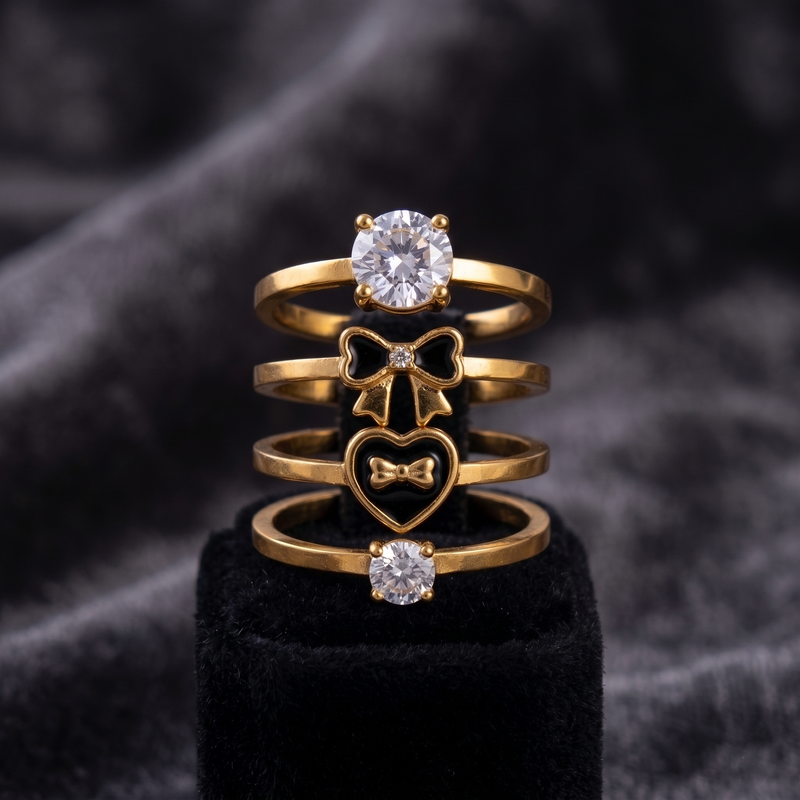 Minimal Golden color Ring Set with Sparkling Crystal