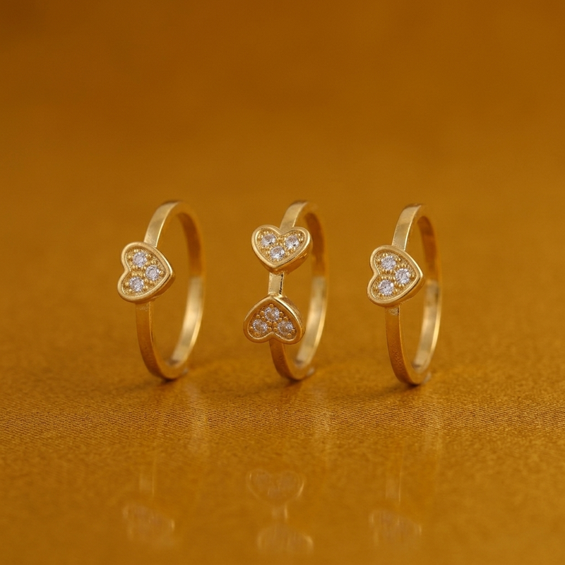 Elegant Everyday Golden color Heart & Bow Ring Combo