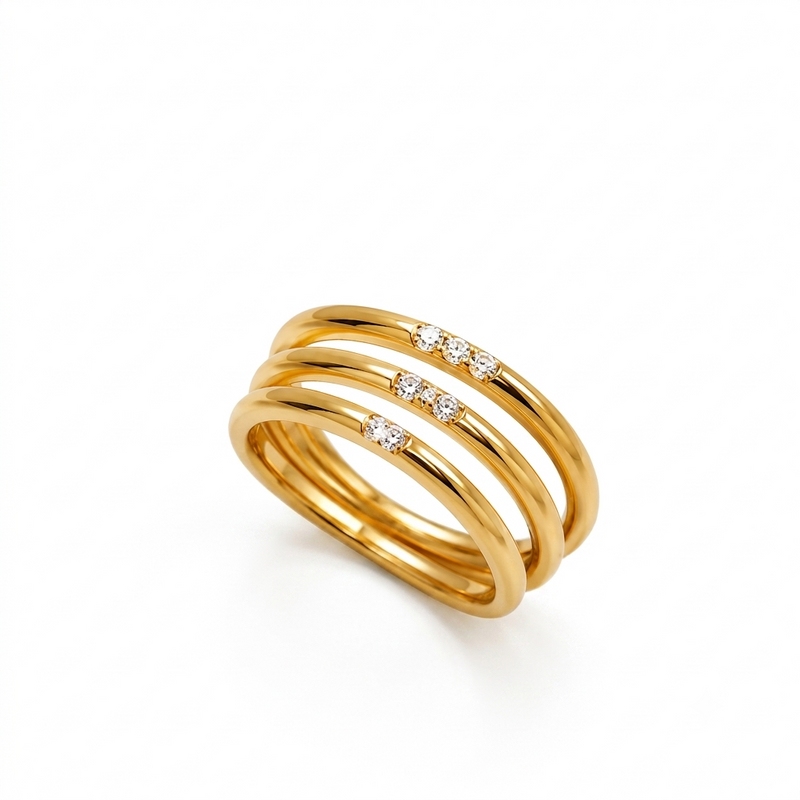 Golden color Triple Layer CZ Stack Ring for Women
