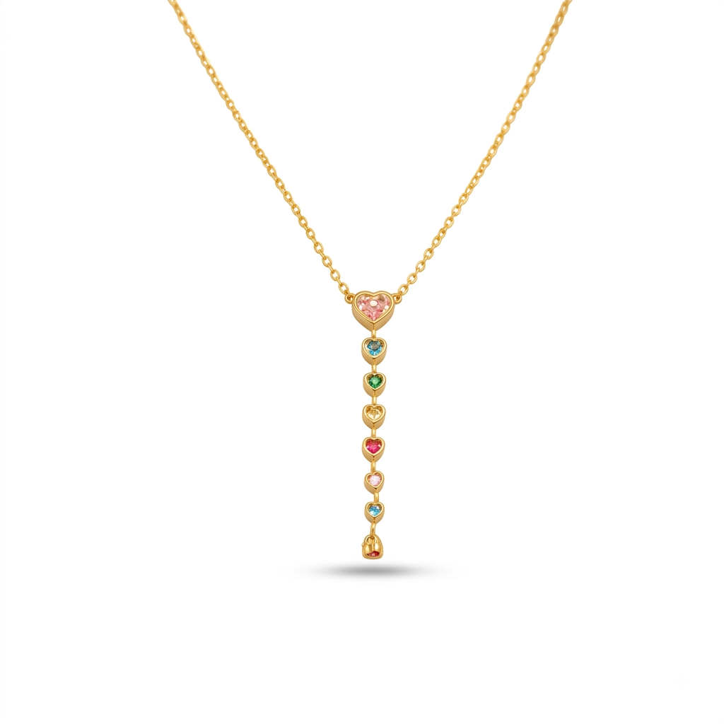 Dainty Multi-Color Heart Drop Gold Chain | Anti-Tarnish Fashion Jewelry