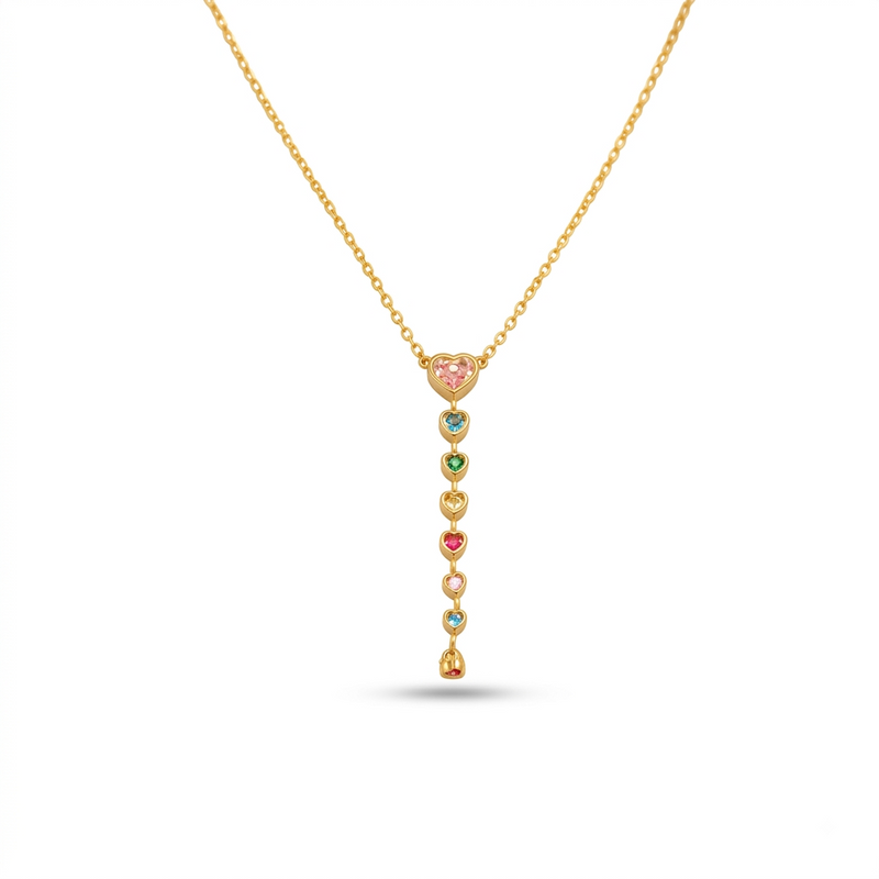 Dainty Multi-Color Heart Drop Gold Chain | Anti-Tarnish Fashion Jewelry
