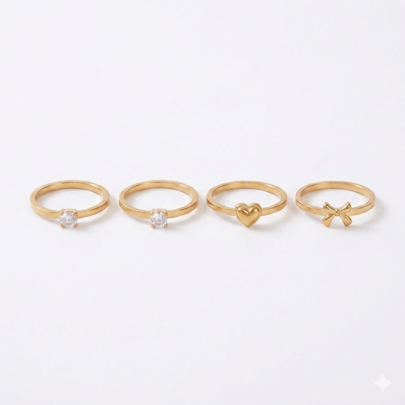 Premium Golden colour  Heart & Flower Ring Combo | Fashion Jewelry for Women