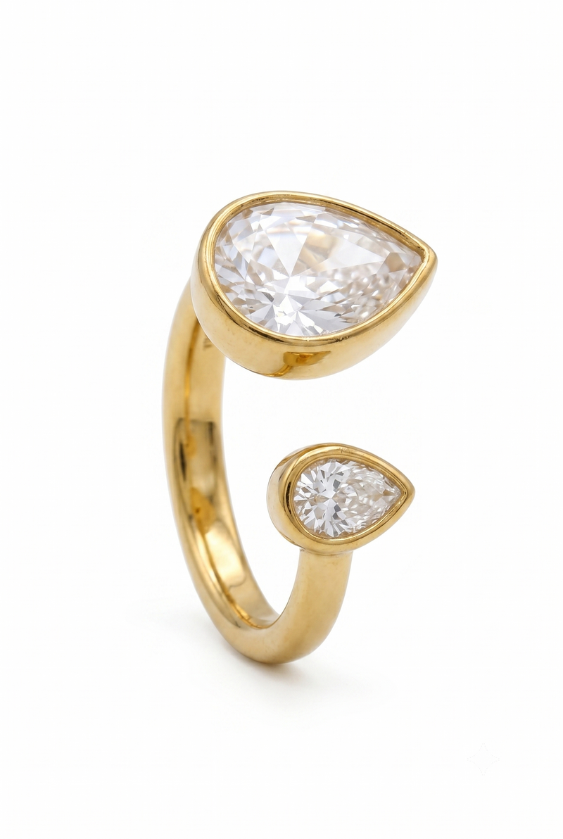 Trending Gold Color Pear Shape Crystal Ring – Modern Open Band Jewelry