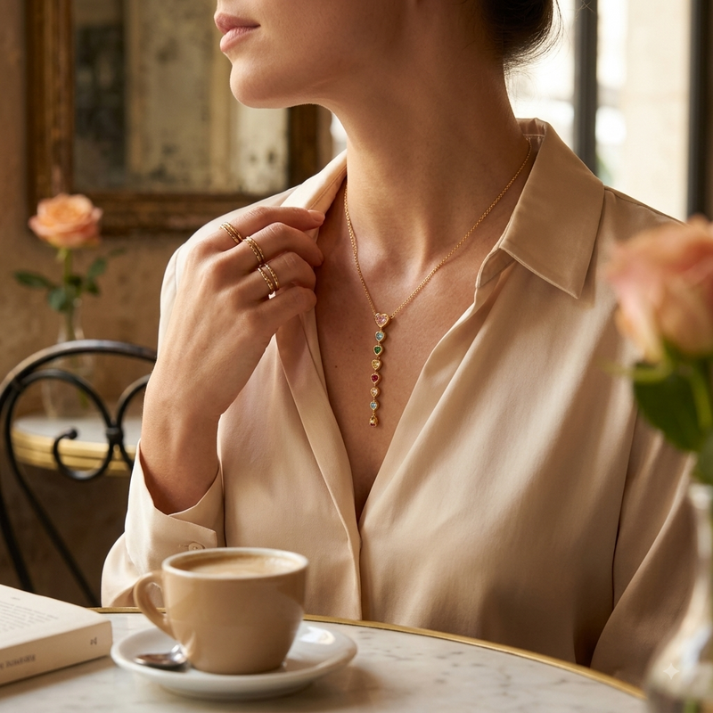 Dainty Multi-Color Heart Drop Gold Chain | Anti-Tarnish Fashion Jewelry