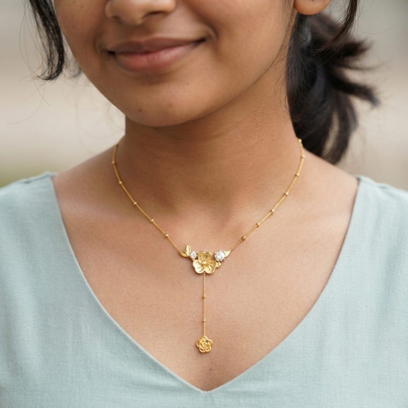 Buy latest Flower Pattern Chain Pendant with Diamond work for women
