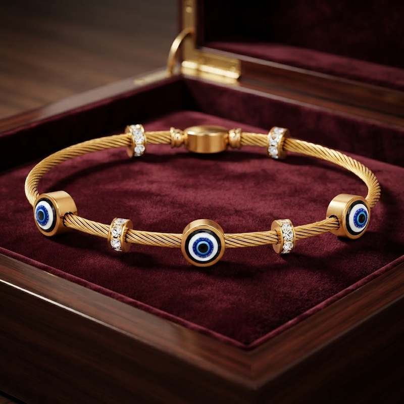 Anti Tarnish Evil Eye Bracelet for Women | Gold Plated Adjustable Bracelet with Crystal Beads |