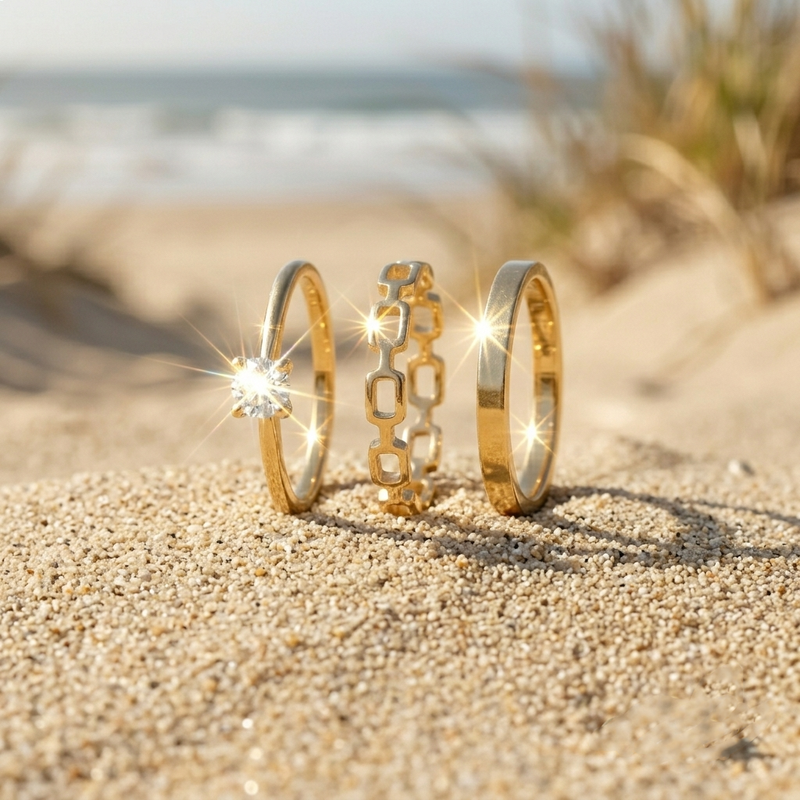Yamiluxe Premium Golden color  Finish Layering Ring Set for Women
