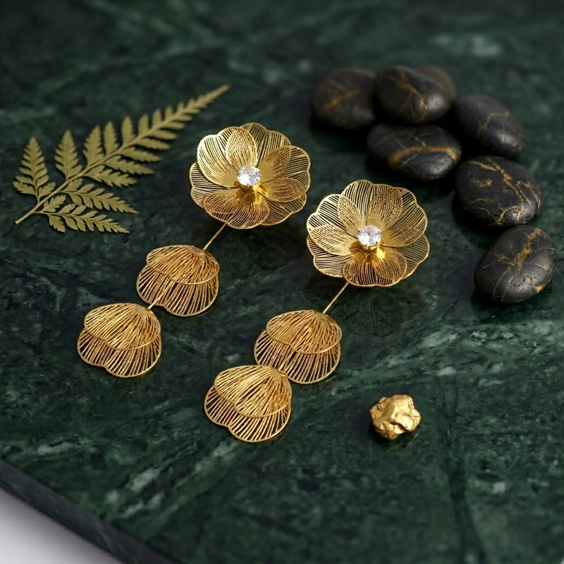 Buy Golden color Floral Statement Earrings for Women