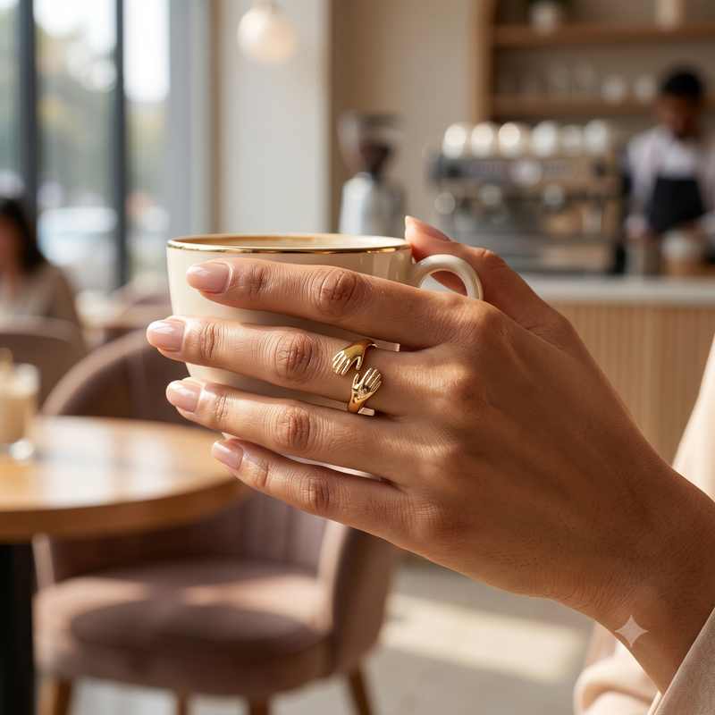 Minimalist Gold Hands Ring – Adjustable Promise & Friendship Ring