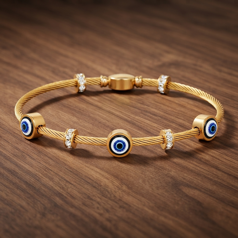 Anti Tarnish Evil Eye Bracelet for Women | Gold Plated Adjustable Bracelet with Crystal Beads |