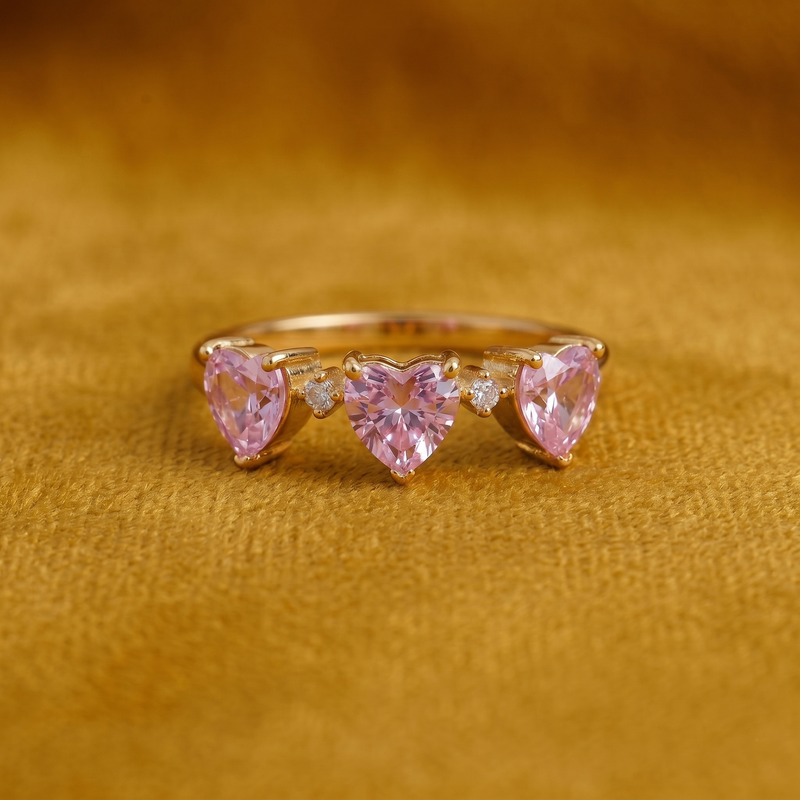 Yamiluxe Triple Heart Adjustable Ring with Pink Cubic Zirconia