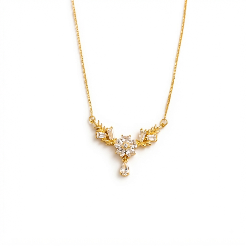 Buy Designer Floral and Teardrop CZ Pendant Necklace for women