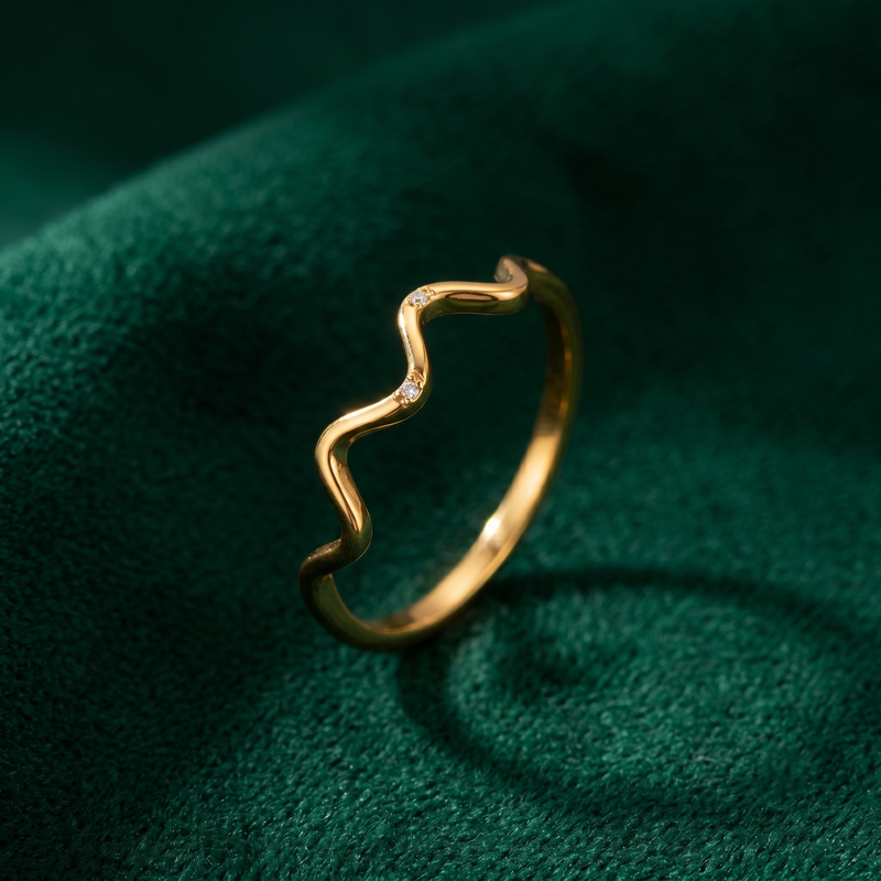 Yamiluxe Premium Golden Color Finish Wave Crystal Ring Combo