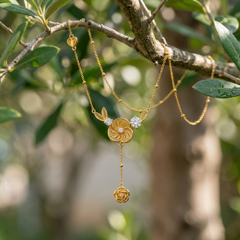 Buy latest Flower Pattern Chain Pendant with Diamond work for women