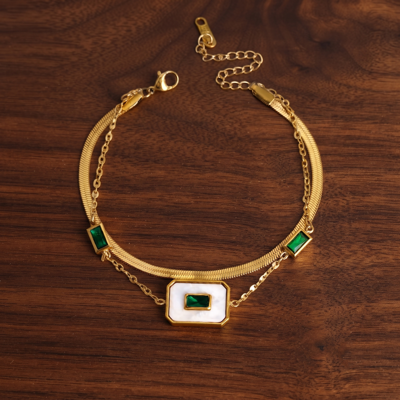 Buy Latest Trending Green Stone work Chain bracelet for women