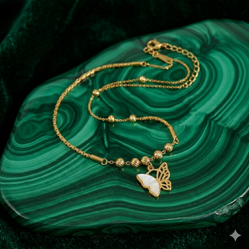 Elegant Butterfly Charm Necklace with Beaded Chain