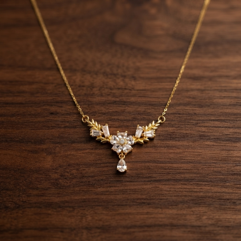 Buy Designer Floral and Teardrop CZ Pendant Necklace for women