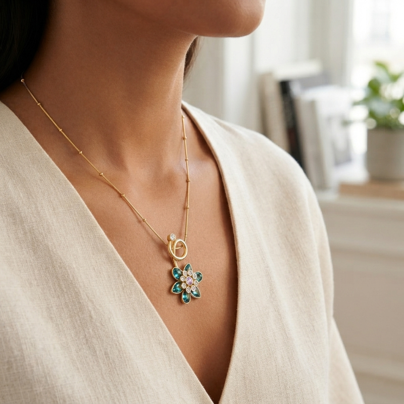 Buy Trending Sparkling Blue & Pink Stone Flower for Women