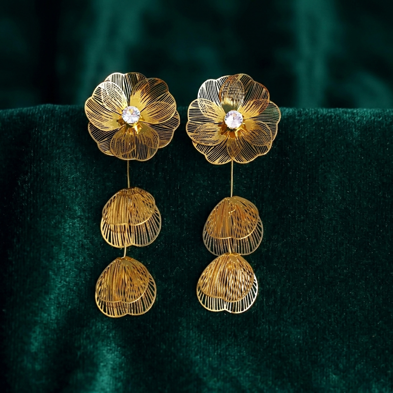 Buy Golden color Floral Statement Earrings for Women