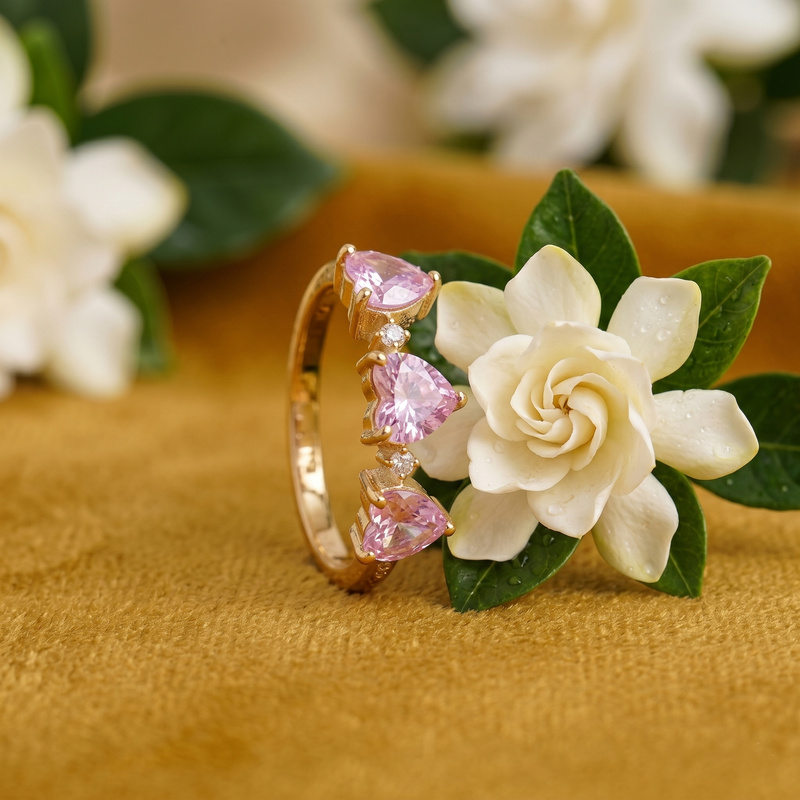 Yamiluxe Triple Heart Adjustable Ring with Pink Cubic Zirconia