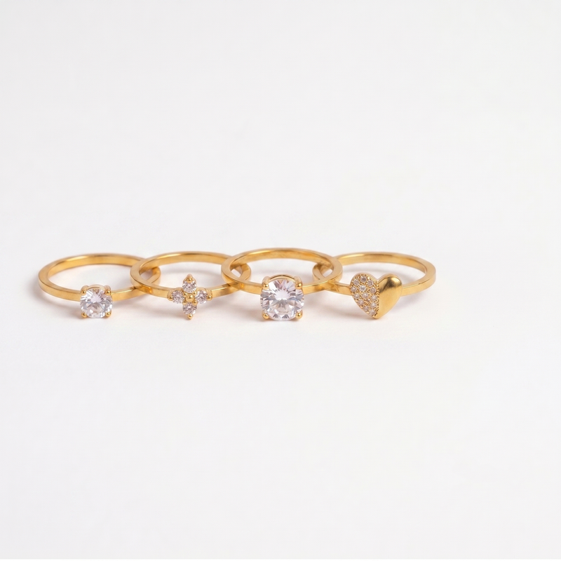 Stylish Golden colour  Rings Four Unique Designs on White Background