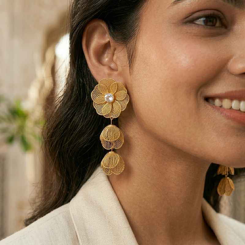 Buy Golden color Floral Statement Earrings for Women