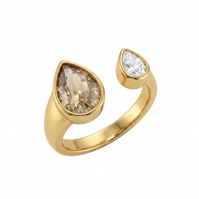 Luxe Brown & White Pear Crystal Style Ring