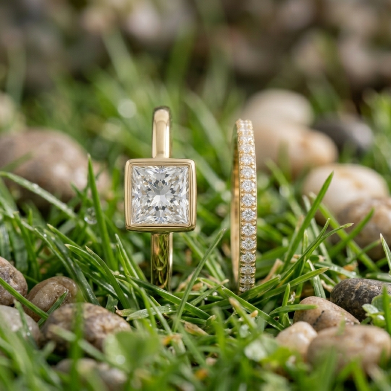 Modern Minimal Gold Ring Pair by yamiluxe