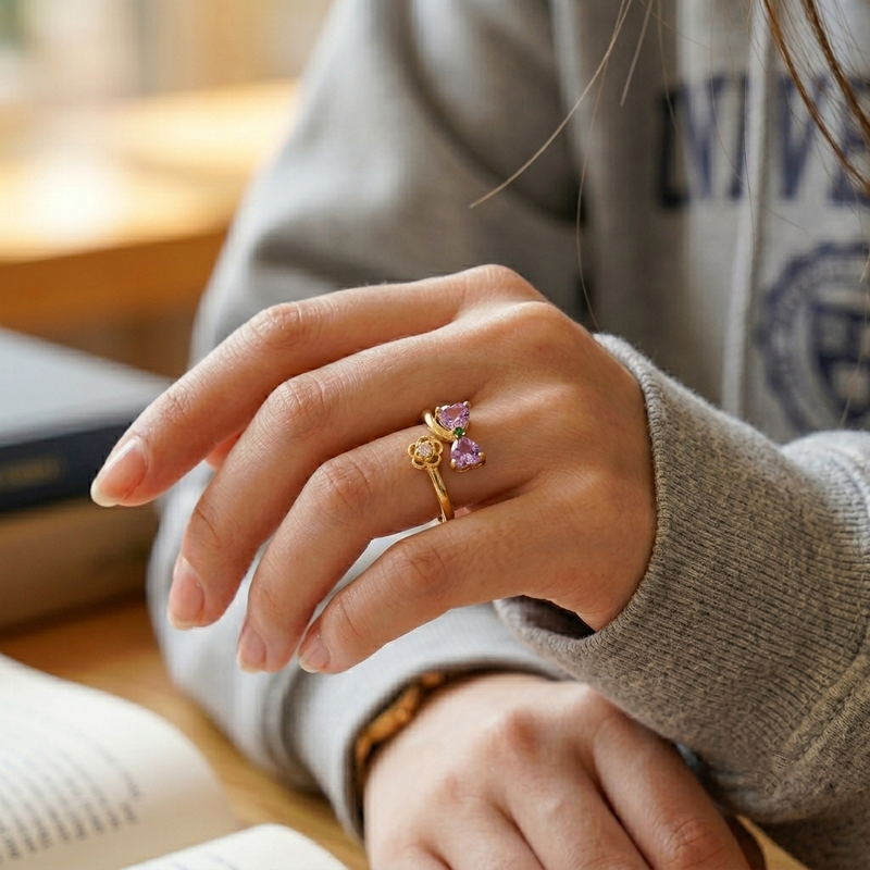 Yamiluxe Korean Style Butterfly Floral Adjustable Ring