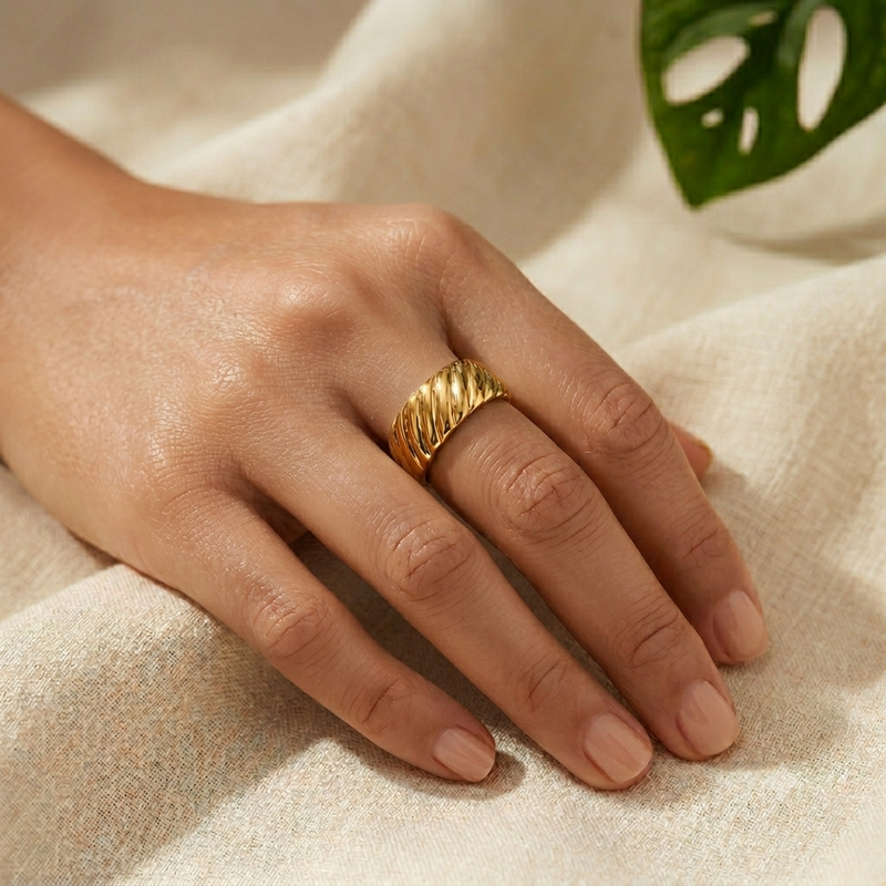 Minimalist Gold Wide Ring – Textured Statement Band for Women