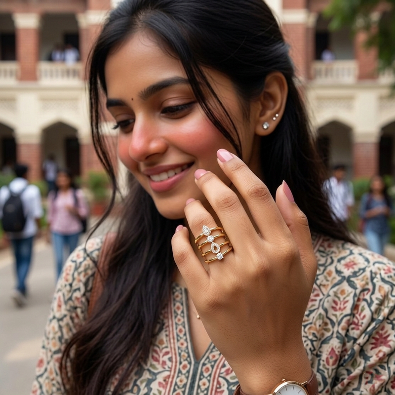 Yamiluxe Luxury Golden color CZ Diamond Ring Combo for Women