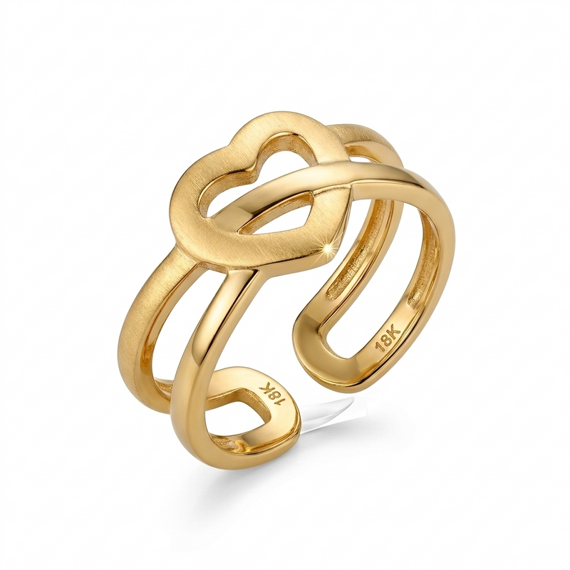 Modern Gold Heart Ring for Women – Adjustable Open Design Statement Ring