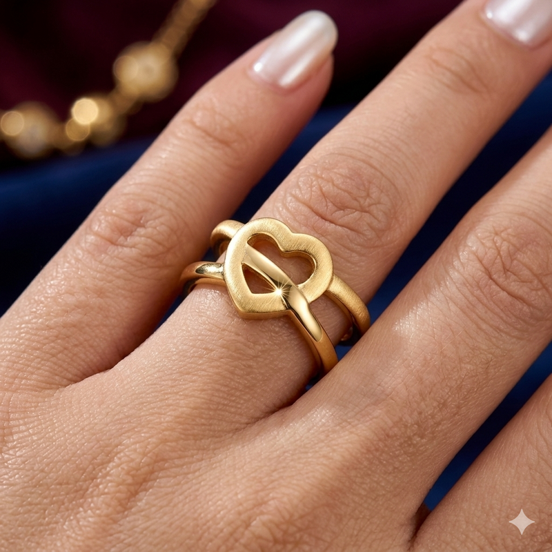 Modern Gold Heart Ring for Women – Adjustable Open Design Statement Ring